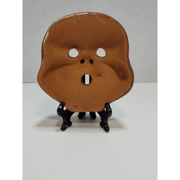 South America Latin Aztec Style Geometric Artisan Small Clay Mask White Black - Picture 5 of 6